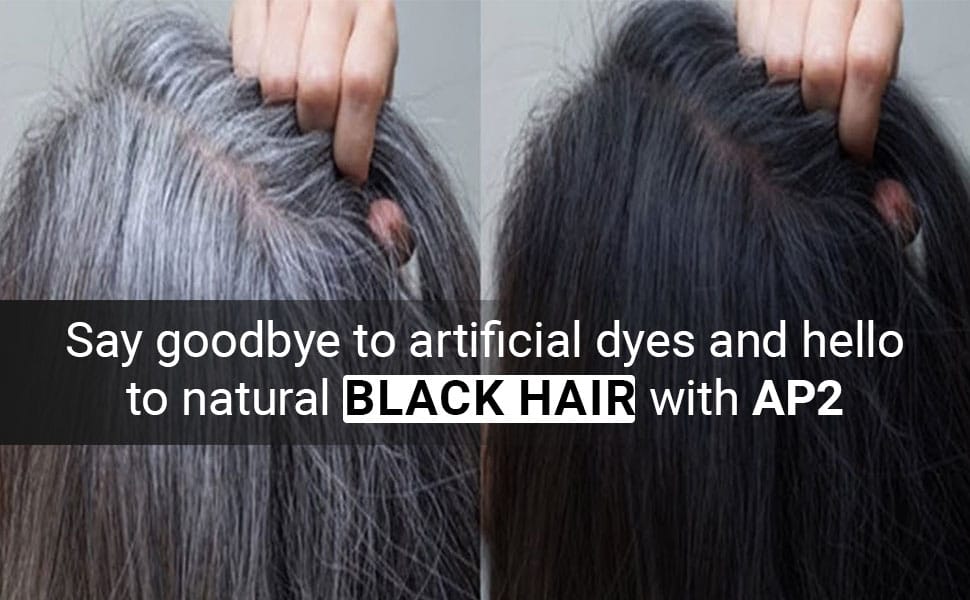 AP2 - Darkens the hair naturally and gets rid of artificial dyes  (بالوں کو قدرتی سیاہ کرتی ہے اور مصنوعی ڈاۂی سے نجات دلاتی ہے۔)